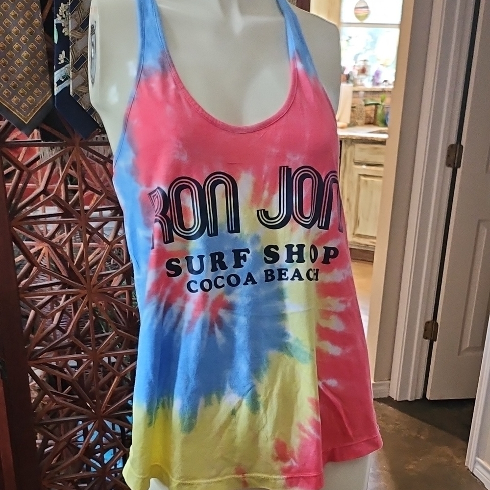 Tie Dyed Colorful RON JON Surf Shop Cocoa Beach Tank T-Shirt Womens M